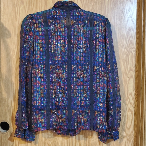 Vintage Adrianna Papell stained glass printed silk blouse size 6 - Picture 11 of 12